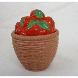 Strawberry basket ceramic jar with lid‎ Avon Summer fruit  Condiment jar
